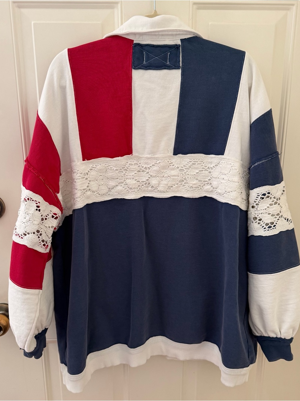 Free People We The Free American Dream Polo Lace Sweater Striped Oversized Sm - Picture 8 of 13